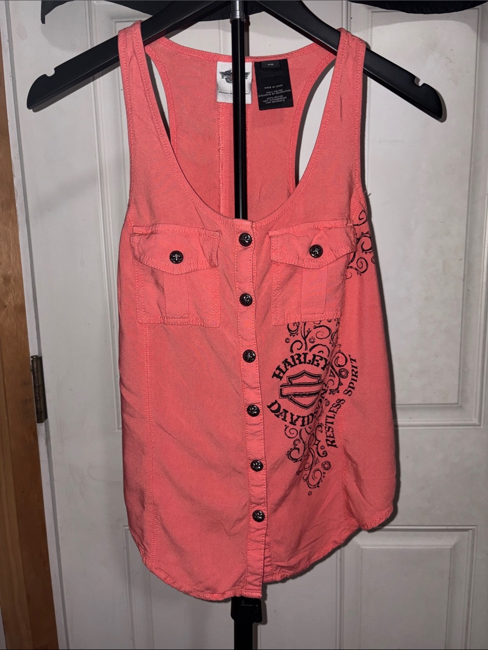 Harley Davidson Pink Tank Top with Buttons and Side Cut Outs